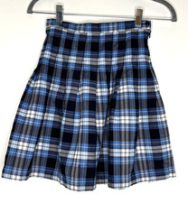 Lands' End Girls Size 8 School Uniform Skirt Pleated Clear Blue Plaid