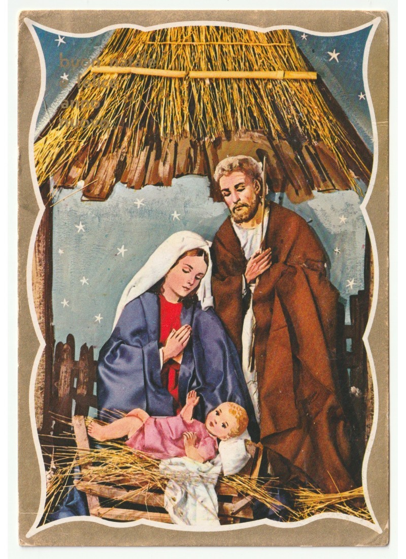 1978 Vintage Weihnachtskarte Heilige Familie Krippe Religiös Frohe Weihnachten