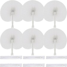 60 Pcs White Folding Paper Fans for Weddings  Events - Customizable Decor