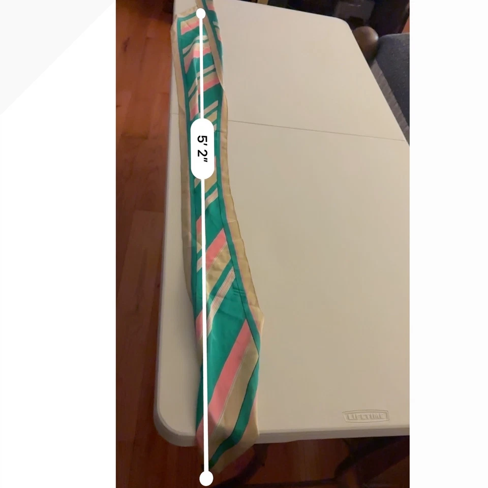 Vintage Anne Klein Oblong Scarf Green Pink Gold Stripe 62" Logo Retro 70s 80s - Image 4 of 4