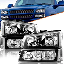For 03-06 Chevy Silverado Avalanche Black Housing Clear Headlights Bumper Lamps