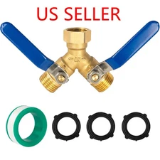 3/4" Garden Hose Splitter 2 Way Heavy Duty Brass Y Connector Adaptor w/ 2 Valves