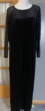 80s Karen Kane Velvet Maxi Dress 1X Black Floral Sheer Sleeve Goth Eveningwear