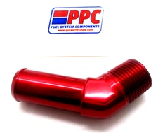 1/2" npt male  to 3/4" push on hose barb 45 deg fitting polish Red anodiz alum