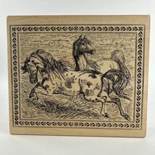 Wild Horses Country Ranch Animal Magenta Canada Wood Rubber Stamp Heavy Large
