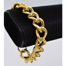 Vintage Heavy Cuban Chain Bracelet 7" Thick Gold Linked Chunky NOS 1980s BinAD