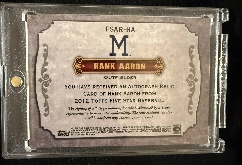 2012 Topps Five Star - Autographed Relics Hank Aaron 36/55 ON CARD AUTOGRAPH - Image 2 of 4