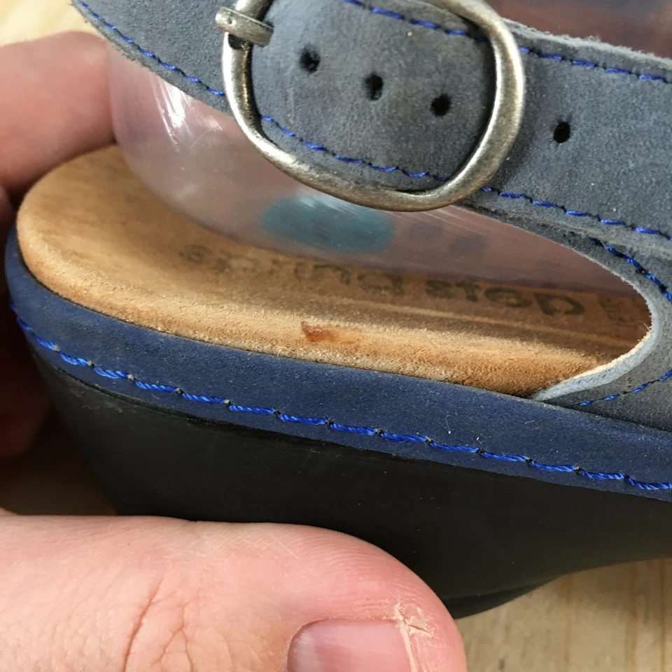 Spring Step Sandals Womens 38 Casual Open Toe Slingback Wedge Blue Leather - Image 4 of 4