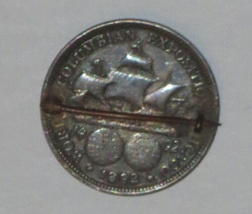 U.S. 1892 Columbian Commerative Half Dollar with pin back brooch .900 fine - Picture 2 of 2