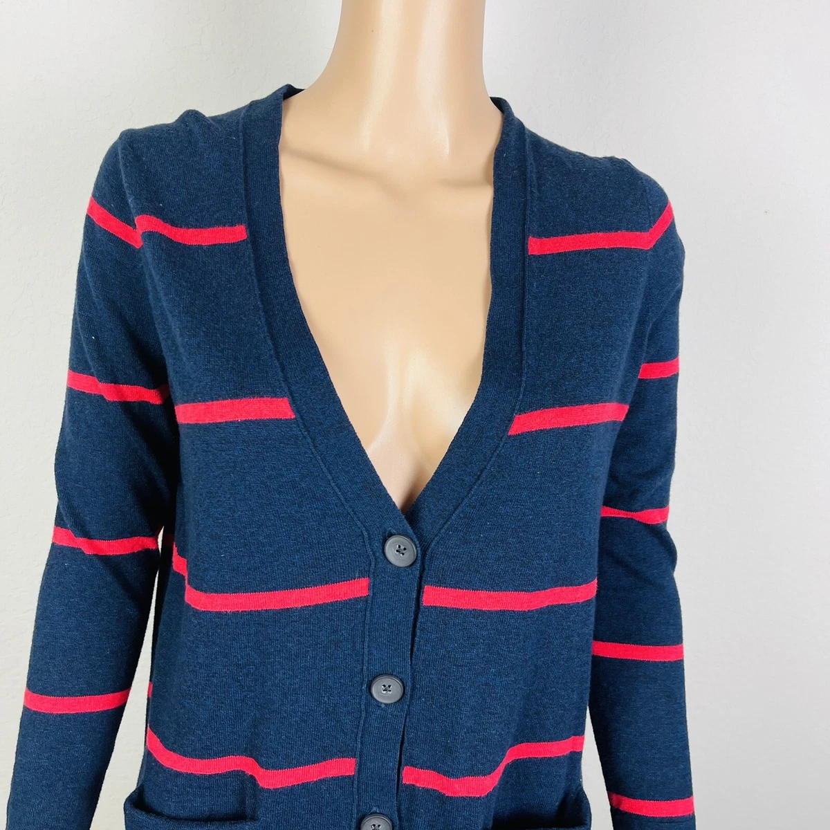 Navy blue button top down sweater women's