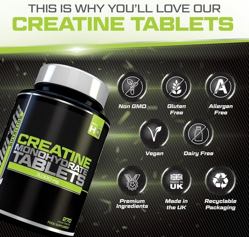 Creatine Monohydrate Tablets 3000mg 270 Vegan 3 Month Supply Xellerate Nutrition - Picture 7 of 7