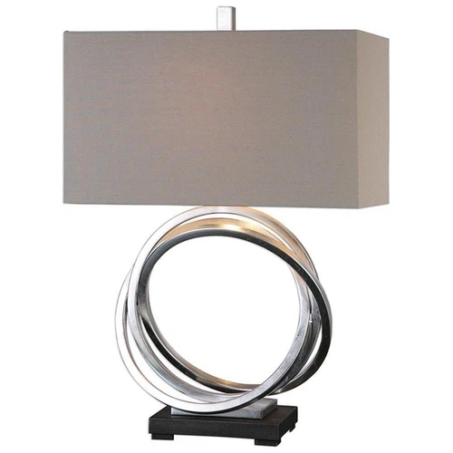 Uttermost Soroca Steel and Linen Rings Table Lamp in Silver and Light Beige - Picture 1 of 3