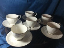 Noritake  HALLS OF IVY 7370 Platinum Cups & Saucers - 6 Sets - mint 