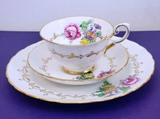 Tuscan England Hand Painted Floral Cup Saucer Plate Trio   055