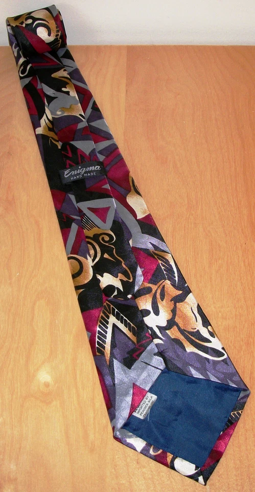 Enigma Red, Purple & Gold Abstract Men's Silk Neck Tie 56" L x 3.9" W (D682) - Image 4 of 4