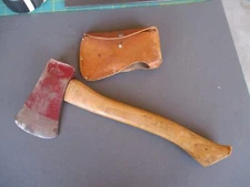 Vtg TRU TEST Camping Axe, USA Hatchet with Leather Belt Sheath, Tru-Test