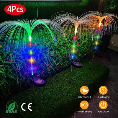 4Pcs Solar Powered Jellyfish Lights 7Color Changing Garden Stake Lamp Waterproof