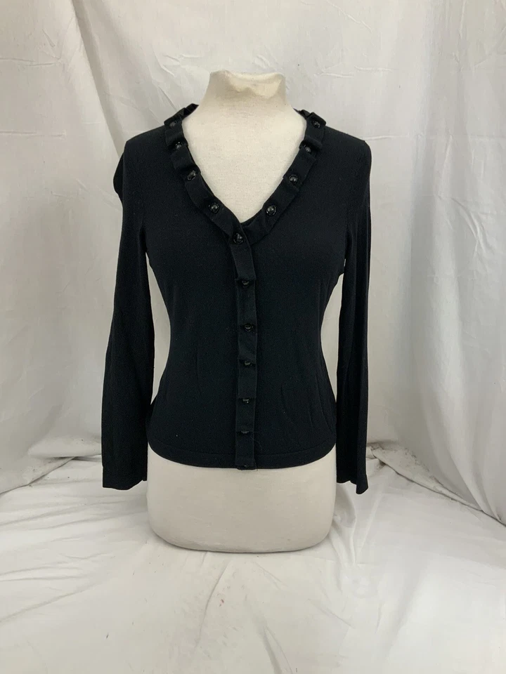 Etcetera 衬衫 S 码黑色 V 领粘纤羊毛尼龙长袖 YGI V1-395 — 第 2/4 张图片