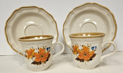 Set of 2 Mikasa Garden Club Flowerfest Cups and Saucers Japan 
