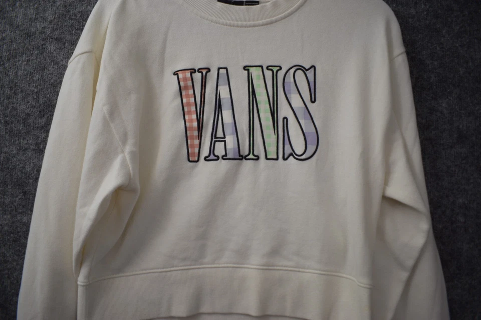 Suéter recortado cuello redondo VANS para mujer S colorido pulóver deletreado manga larga Foto 2 de 4