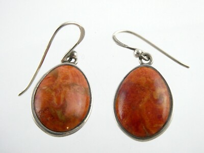Barse Sterling Silver Composite Red Orange Coral Hook Earrings 5.7g 1 3/8 Inch