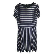 Loft Dress Women's 8 Fit & Flare Short Sleeve Striped Navy NWT