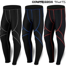 NEW Mens Compression Long Trousers Pants Base Layer Running Tights Black