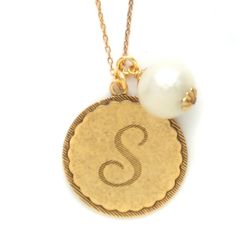 John Wind Jewelry Necklace Maximal Art Gold Sorority Gal Initial Pom