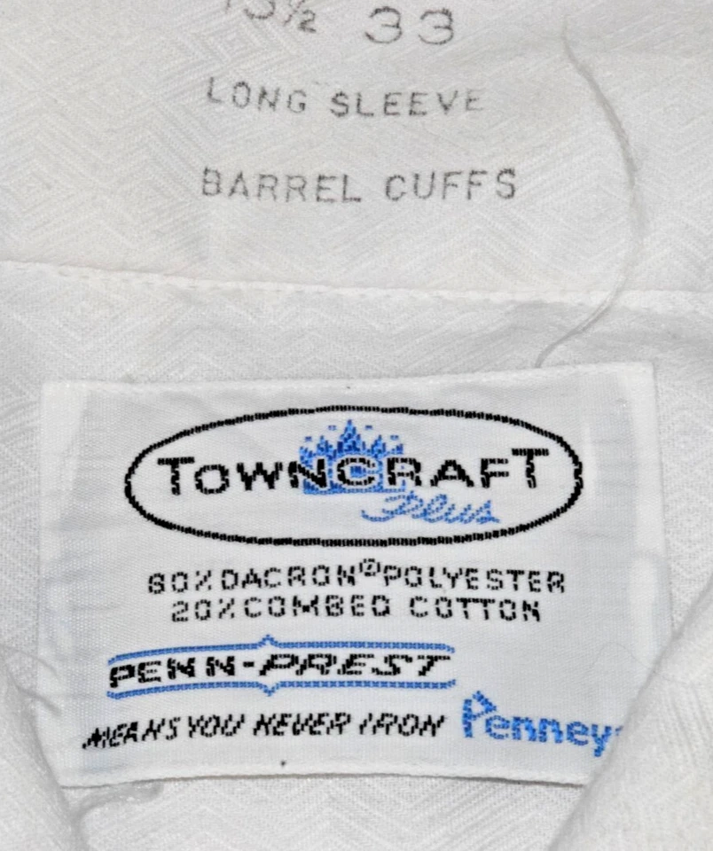 Vintage Leisure Shirt Size XL 60s Towncraft JC Penney Crisp White Barrel Cuffs - Image 3 of 4