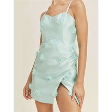 3D Floral Applique Satin Mini Dress Mint Green Size M NWT Coquette Cottagecore