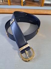 Vintage 1980s Paloma Picasso Belt Navy Leather 27" 28" 29" Italy Brass Hardware