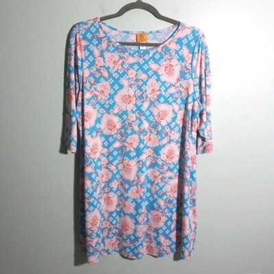 Ruby Rd Dress size 2X Blue Peach Floral Drapey Knit Texture Beachy Career Casual