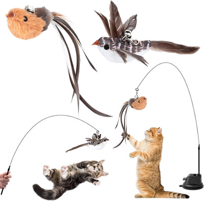 4 Stück Katzenspielzeug Interaktive, Katzen Spielzeug Saugnapf, 1 Katzenangel Mi