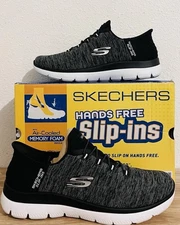 Skechers Summits Dazzling Haze Black White Womens Wide Slip On Sneakers Size 9