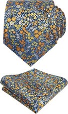 Mens 3.15inches Floral Tie with Flower Printed C142-blue/ Orange/ Yellow