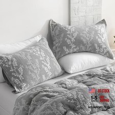 Cotton Standard Pillow Shams, 3 Layer Muslin 26" x 20" Pack of 2 Grey Tree