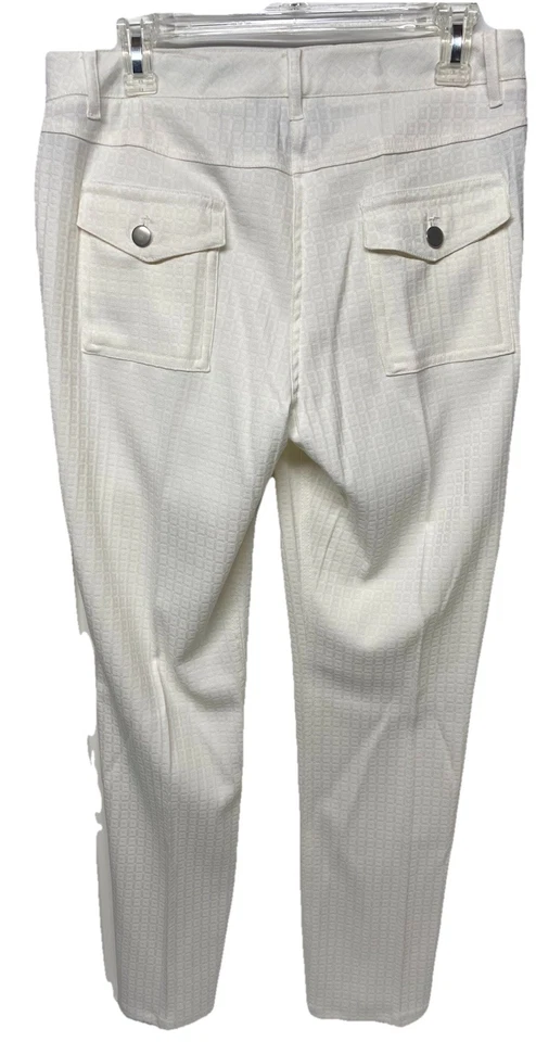 Pantalones de vestir elásticos para mujer SHARAGANO blancos con patrón cuadrado talla 8 precio de venta sugerido por el fabricante 58 USD nuevos con etiquetas Foto 2 de 4