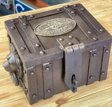 Pony Express Cast Iron Strong Box Antique Finish Brass Tag Vintage Western Decor