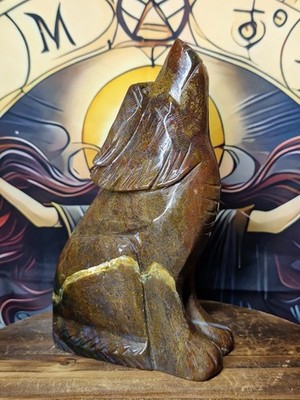 Ozean Jaspis Kristall Wolf Schnitzerei 15 cm 727 g Geist Tier Geschenk