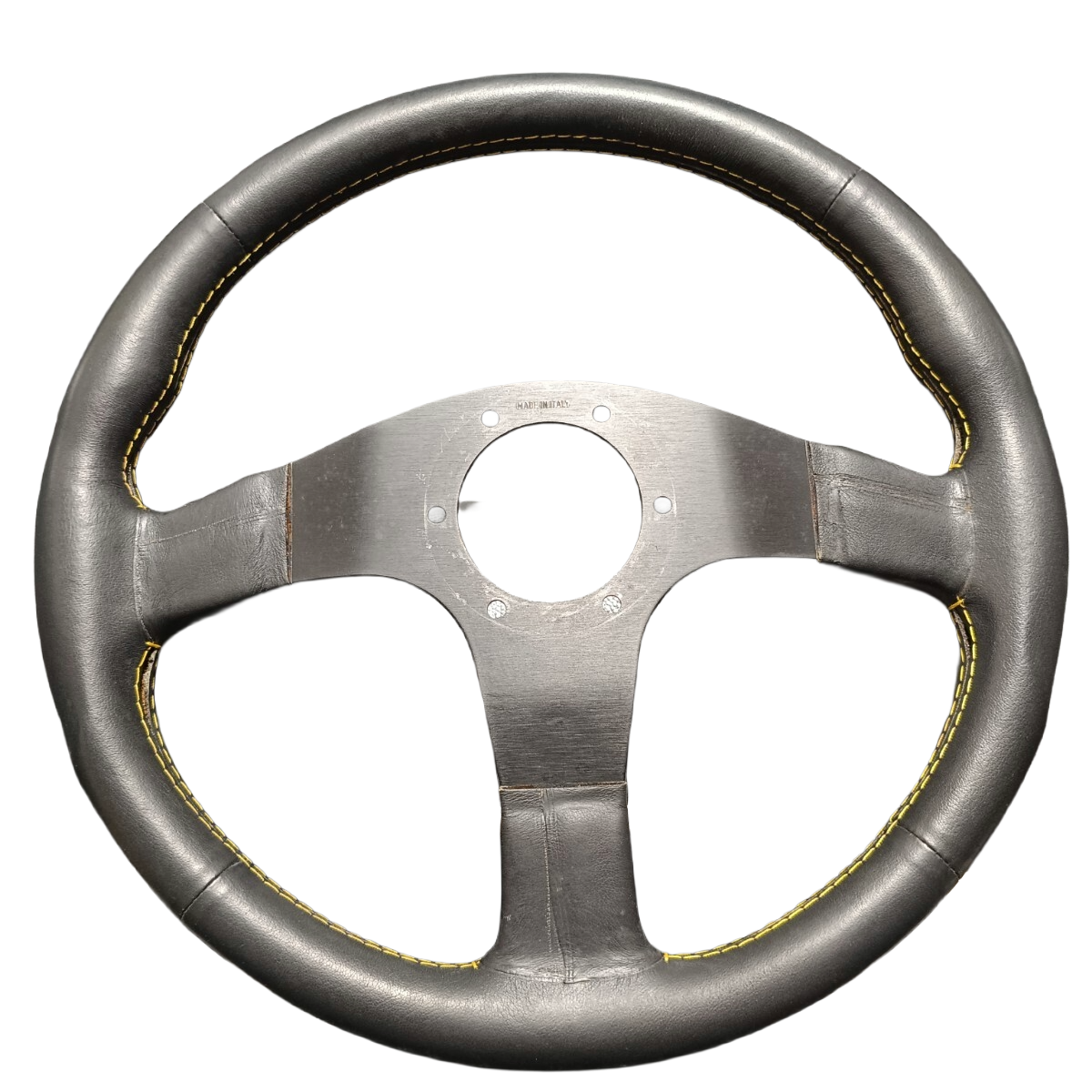 Personal Leather Steering Wheel 350mm Black Yellow Stitch JDM EG