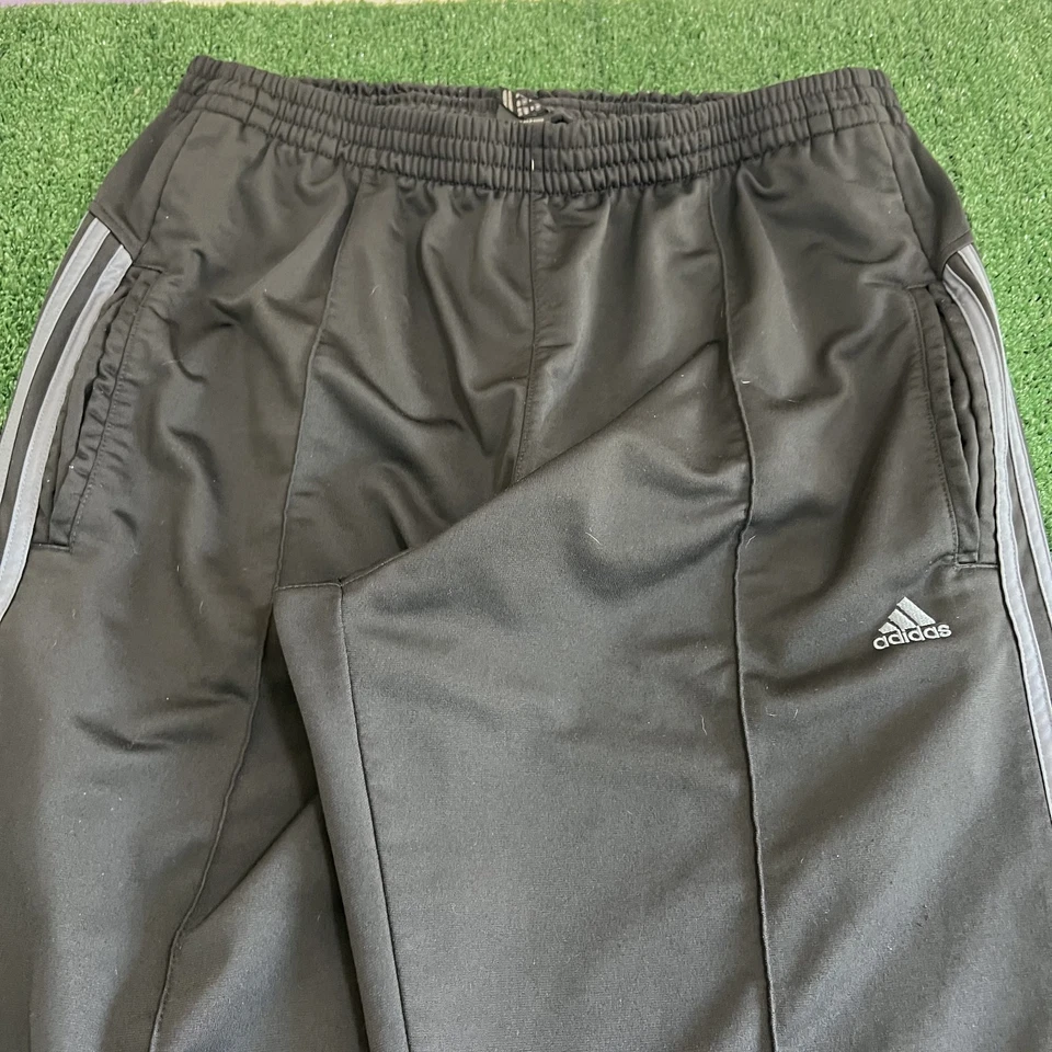 VTG Adidas Track Pants Mens XL Black Gray Striped Baggy Wide-Leg 20" Open Y2K - Image 2 of 4