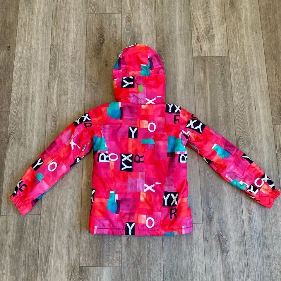 Roxy Pink and Teal Girls Ski Snowboarding Winter Jacket Removable Hood - Image 2 of 4