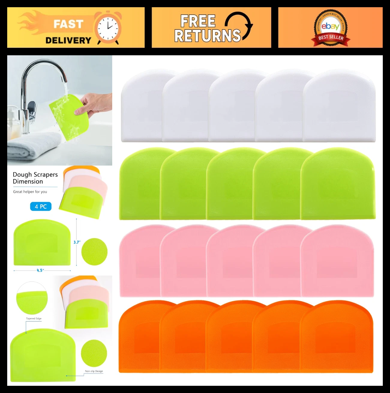 Dough Scraper Set - 20 Pcs Flexible Plastic Bowl & Bench Scrapers for Baking
Opens in a new window o