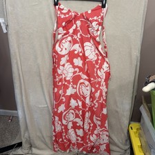 Old Navy Coral White Abstract Halter Maxi Dress Large Linen Blend Resortwear