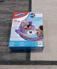 Swimways Sun Canopy Inflatable Baby Boat Purple Penquin 9-24 Months NEWB