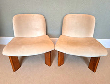 Pair of Designer Moulded Wood Lounge Chairs – HAY Chisel Style – Upholstered