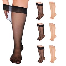Plus Size Sheer Knee High Socks Nylon Super Wide Trouser Stockings 6 Pairs B...