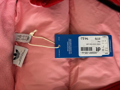 Adidas Puffer Vest Gilet Adicolor 70s Red Velvet Velour Large UK14 US10 £170 - Picture 9 of 20