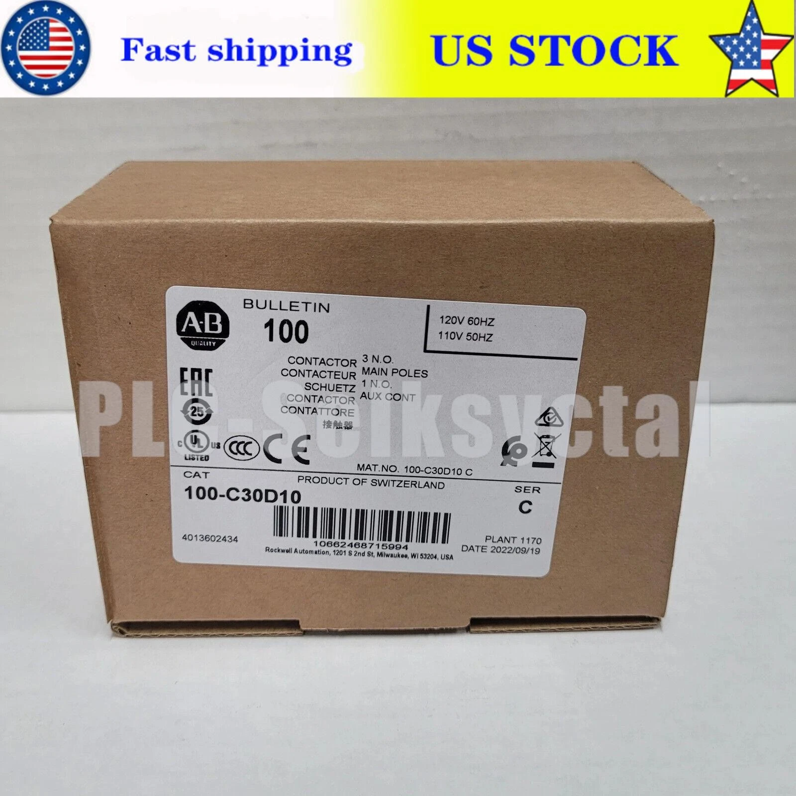 New Allen-Bradley 100-C30D10 Contactor 100C30D10 US Free Tax