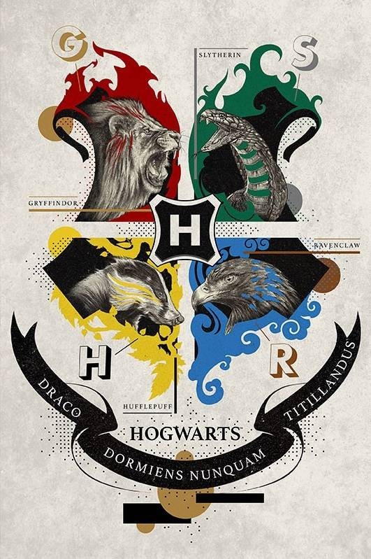 Poster Escudos Animales Hogwarts - Harry Potter (POSTER 61 x 91,5)